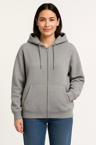 Etiler Collection Üç İplik Kapüşonlu Tam Fermuarlı Kanguru Çepli Sweatshirt Hoodie - Gri