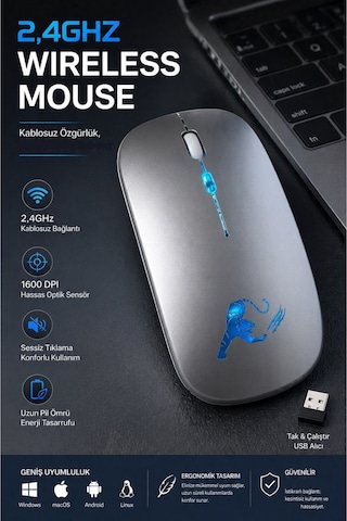 2.4 Ghz Usb Wireless Kablosuz Şarjlı Mouse Rgb Led Işıklı 800-1600 Dpi Ayarlanabilir Sessiz Click Mouse Diğer
