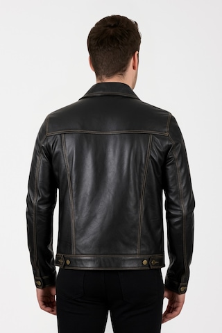 Derije Sanchez Hakiki Deri Erkek Siyah Kot Model Mont Siyah