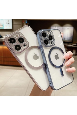 Apple Uyumlu iPhone 14 Pro Max Tam Köşeleri Renkli Şeffaf Kamera Korumalı Magsafe Luxury Kılıf