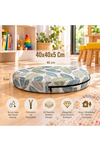Kreş Anaokulu Yuvarlak Oyun Minderi Aktivite Minderi 40x40x5 Cm - Sandalye Minderi - Bahçe Dekor Minderi Yuvarlak Minder Yeşil - Mavi