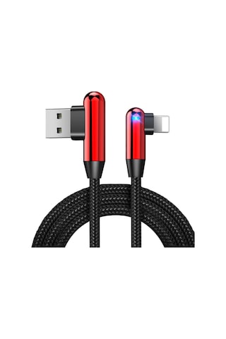 iPhone Uyumlu Lightning 90 Derece Led Işık Gamer Şarj Ve Data Kablo