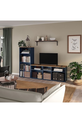 Tv Ünitesi, Mavi-siyah, 216x38x140 Cm Siyah