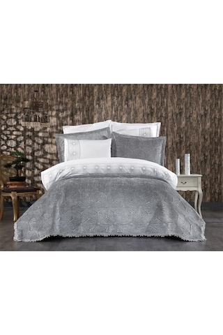 Blenda Lüx Nakışlı Çeyiz Paketi 9 Parça Gri Gri