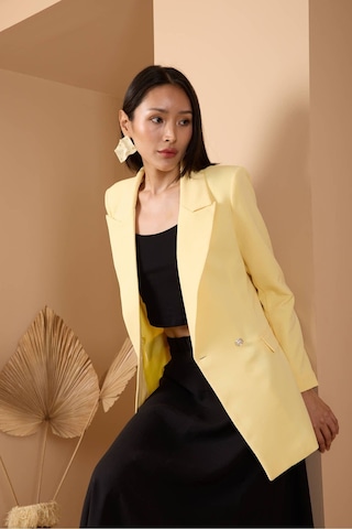 Sarı Oversize Dokuma Blazer Ceket Sarı