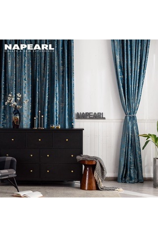 Mavi 1 Pc Napearl 80% Karartma Perdeleri Ev Dekor Lüks Lüks Gölge Oturma Odası Yatak Odası Mavi
