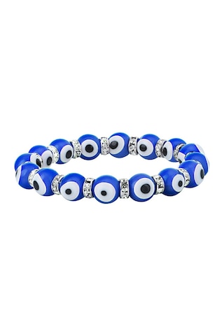Stretch 10 Mm Lacivert Nazar Boncuklu Kristal Taşlı Rondel Bileklik Diğer