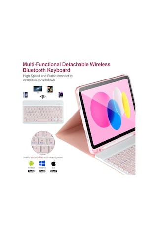 M.Tk Moveteck Apple Uyumlu iPad 10.Nesil 10.9 Klavyeli Tablet Kılıfı