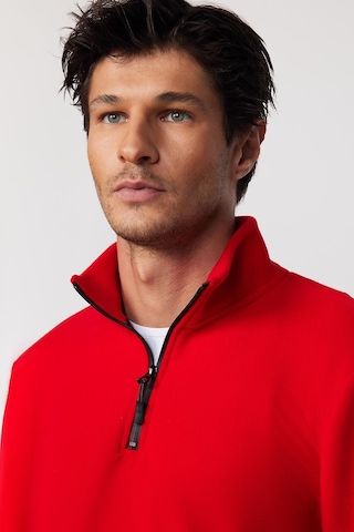 Tudors Erkek Dik Yaka Tüylenme Yapmayan Soğuk Geçirmez Standart Fit Rahat Kesim Kırmızı Polar Sweatshirt-30132-kırmızı Kırmızı