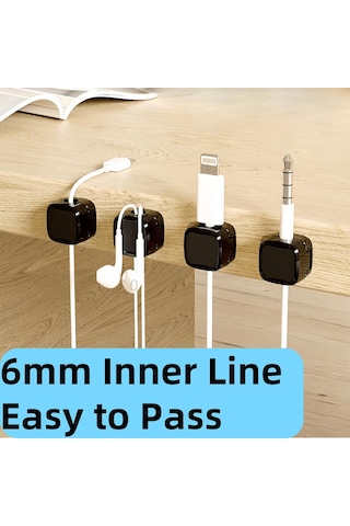 Hangfox 6 Adet Manyetik Kablolu Organizatör Klipsi - Usb, Telefon Şarj Kabloları İçin Sabit Tutucu, Ev Ofis Araç Uygun Siyah Renk