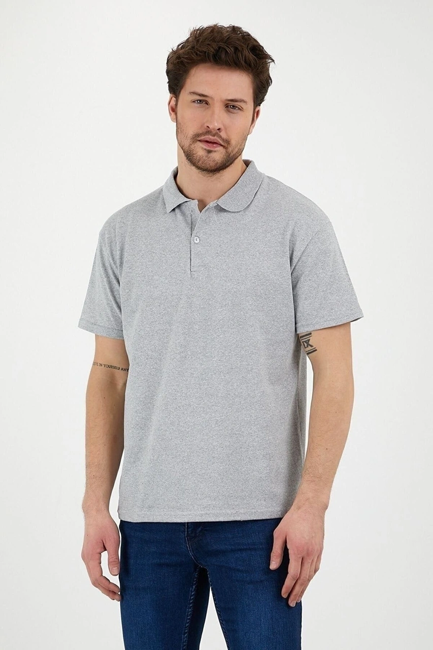 Veaven 3'lü Gri %100 Pamuk Slim Fit Polo Yaka T-shirt Paketi Gri
