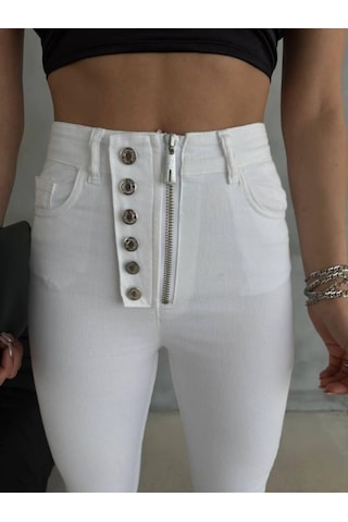 The İstanbul Düğme Ve Fermuarlı Kot Pantolon - Beyaz Beyaz