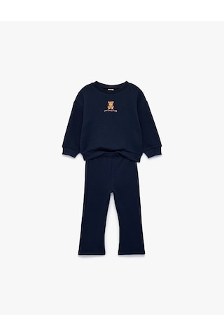 Koton Ayıcık Nakışlı Modal Karışımlı Slim Fit 2'li Sweatshirt Ve Pantolon Seti Lacivert 7wmg10248ak