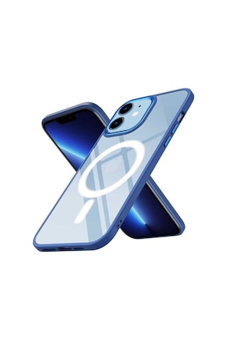Apple Uyumlu iPhone 12 Kılıf Wireless Şarj Özellikli Zore Krom M-safe Silikon Kapak Lacivert