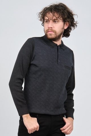 Çizgi Triko Erkek Cep Detaylı Polo Yaka Desenli Kazak 42544230 M. Lacivert