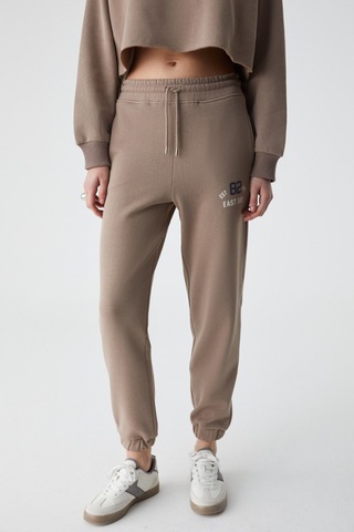 GLORYY Kadın Comfort Fit Baskı Detaylı Lastikli Paça Organik Pamuklu Açık Kahverengi Alt-Üst Takım