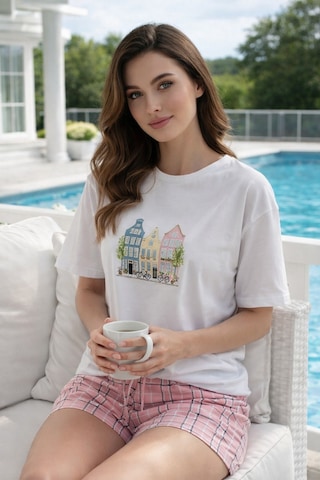 Remsa Kadın Kısa Kol Suprem Kumaş Şortlu Pijama Takımı 90782-3364 Beyaz04