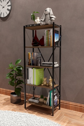 Makbulce 5 Raflı Metal Kitaplık Kahverengi