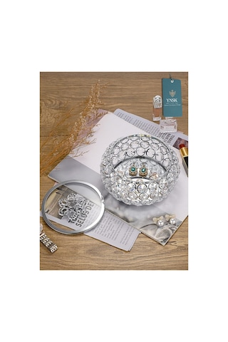 Chacha Home Luxury Lucent Lüks Kapaklı Kristal Mücevher Kutusu, Organizer, Düzenleyici, Şekerlik Büyük Boy Gümüş