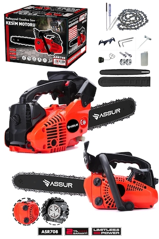 Assur ASR708 25CC Mini Benzinli Testere Ağaç Odun Dal Budama Kesme Testeresi Hızar Motoru Kırmızı