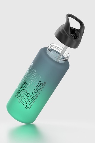 Renga Moly Çift Renk Yazı Desenli 1000 Ml Pipetli Mat Tritan Matara 912117 Siyah-petrol Siyah