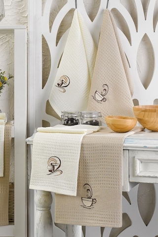 Eponj Home 6lı Kurulama Peçetesi Nakışlı 40x60 Kahve Kahve-krem