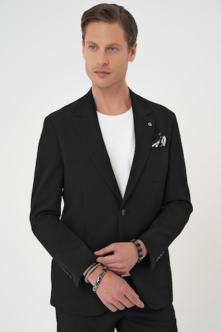 Efor Comfort Fit Mono Yaka Çift Yırtmaç Torba Cep Gofre Kumaş Casual Siyah Ceket C 703 Siyah