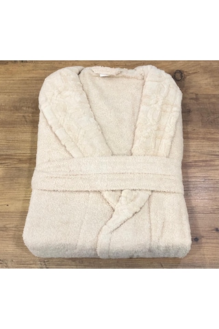 Royam Redline %100 Pamuklu Kısmi Kadife Tekli Bornoz Bej