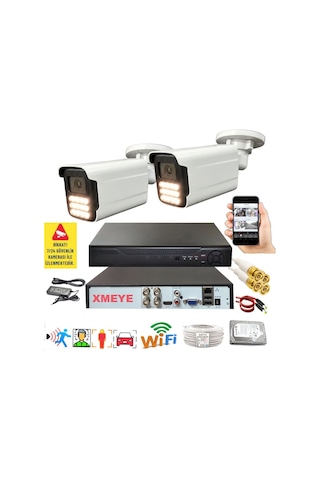 2 Li Hareket Algılayan 5 Mp Lens 12 Warm Led Gece Renkli Gösteren Güvenlik Kamerası Seti Bs 5915w