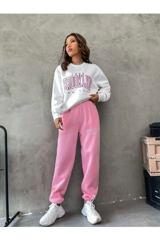 Kadın Brooklyn Baskılı Eşofman Takımı Beyazpembe