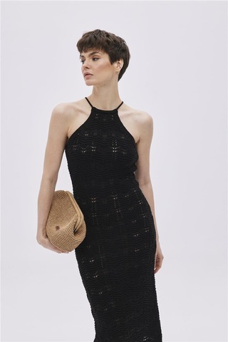 Sherin Siyah Halter Yaka Midi Triko Elbise-siyah Siyah