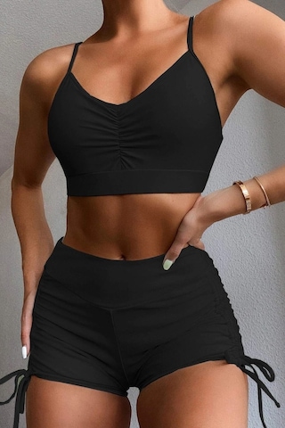 Angelsin Yanlardan Ayarlı Büzgülü Deniz Şortlu Tankini Bikini Takım 001