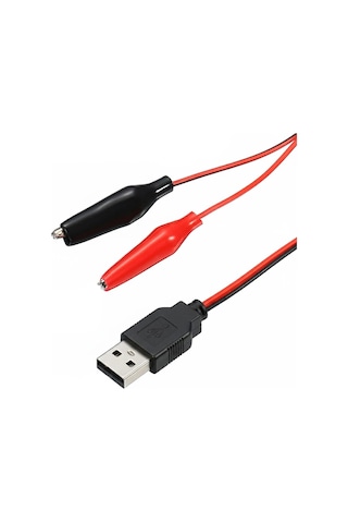 Powermaster Pm-28657 Usb Erkek Küçük Krokodil Uçlu 5v 2a Test Kablosu 60 Cm Akü Maşası Usb Kablo
