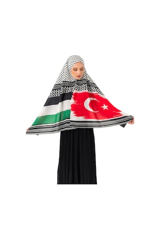 Zaytoon Şal Kefiye Desenli Filistin Ve Türkiye Bayrakları Dijital Baskılı Filistin Şal S100044 Çok Renkli