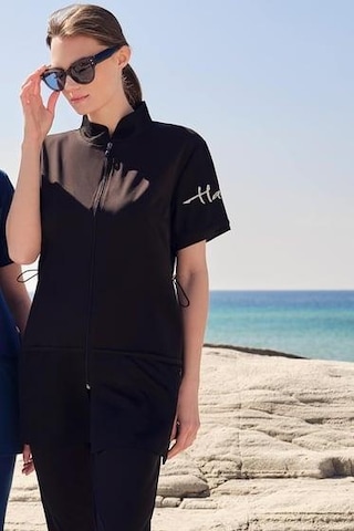 Haşema 2843 Siyah Vizara File Cep Detaylı Kısa Kol Fermuarlı Havuz Mayo Çok Renkli