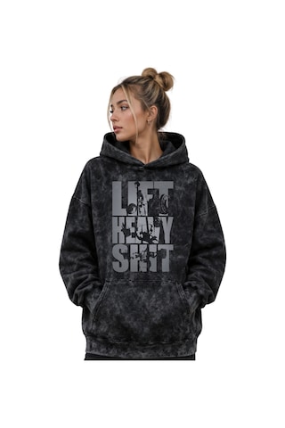 Sevbano Lift Heavy Shit Fitness Gym Bodybuilding Baskılı Unisex Oversize Siyah