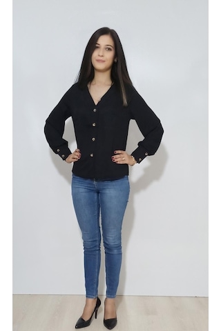 Kadın Gömlek Düğmeli Siyah Siyah