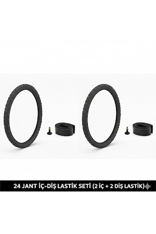 24 Jant Lastik Seti - 2 Dış Lastik 24x1.95 + 2 İç Lastik Oto Kalın Sibop - Takım Bisiklet Lastiği
