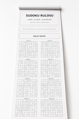 Haydi Dekor Sudoku Rulosu 30 Cm 4 Metre Yetişkinler Için 54 Adet Klasik 9 9 Sudoku Kolay, Orta Ve Zor Seviye Zihin Egzersizi Ve Bulmaca Rulosu 1 Adet