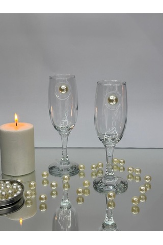 Şampanya Kadehi Klasik İnci Figürlü 2'li Şeffaf
