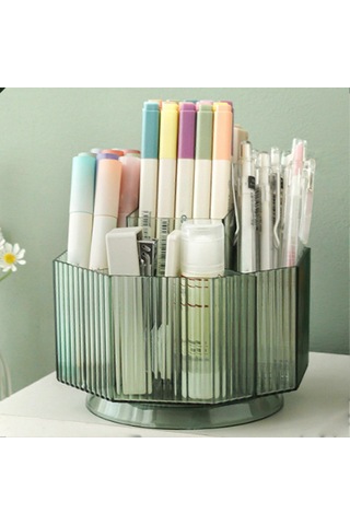Ganzhoushop Kalemlik 360 Dönebilen Büyük Kapasiteli Çok İşlevli Plastik Kalem Düzenleyici Masaüstüyeşil