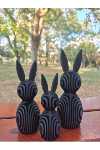 Modern Siyah Dekoratif Tavşan Figür Seti 3 Lü Minimalist Ev Dek