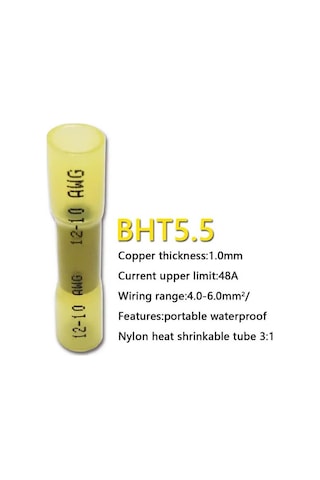 Koodmax - 100 Adet - Bht-5.5 Isıyla Daralan Makaron 48a / 4-6mm² Su Geçirmez Konnektör - Sarı