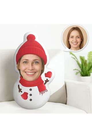 Kişiye Özel Kardan Adam Yastığı Sevdiklerine Özel Fotoğraflı Yılbaşı Armağanı Çok Renkli