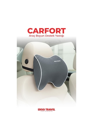 Carfort Büyük Visco Araç Boyun Yastığı Ortopedik Oto Koltuk Boyun Desteği Gri - Ergo Travel