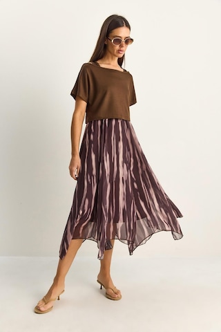Kadın Crop Tişört Detaylı Astarlı Askılı Şifon Midi Elbise 6135 60286113 - Kahverengi
