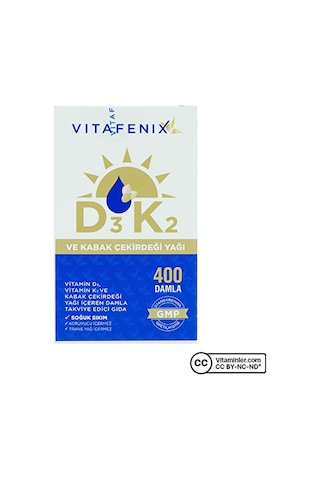 Vitafenix Vitamin D3 K2 Ve Kabak Çekirdeği Yağı 20 Ml