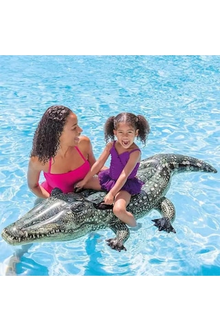 Timsah Figürlü Tırabzanlı Şişme Deniz Yatağı Çok Renkli