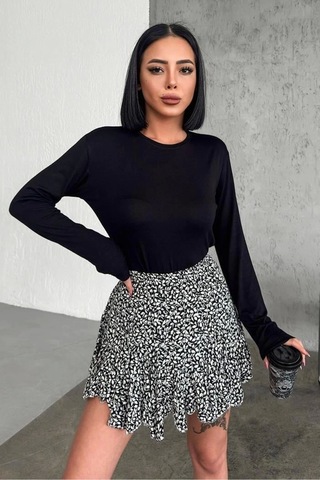 Lisinya Rahat Ve Şık Uzun Kollu Bisiklet Yaka Likralı Viskon Penye Body Siyah Çok Renkli