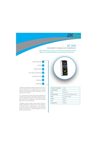 ZK TECO SF200 PARMAKİZİ KART GEÇİŞ SİSTEMİ